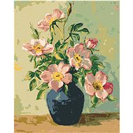 Diamondi - PINK FLOWERS IN A BLUE VASE, 40x50 cm, off canvas on frame - Diamond Painting