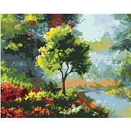 Diamondi - A TREE AMONG THE FLOWERS BY THE RIVER, 40x50 cm, off canvas on frame - Diamond Painting