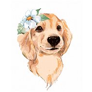 Diamondi - ADORABLE DOG AND WHITE FLOWER, 40x50 cm, without frame and without canvas shut off - Diamond Painting