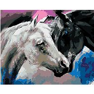 Diamondi - BLACK AND WHITE HORSE, 40x50 cm, stretched canvas on frame - Diamond Painting