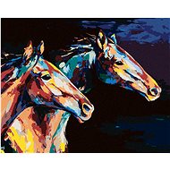 Diamondi - TWO COLOUR HORSES IN RUNNING, 40x50 cm, without frame and without canvas shut off - Diamond Painting