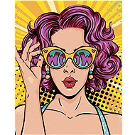 Diamondi - POP-ART WOMAN WITH PINK HAIR, 40x50 cm, stretched canvas on frame - Diamond Painting