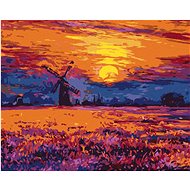 Diamondi - colourFUL SUNSET AND WINDY MILL, 40x50 cm, without frame and without canvas shut off - Diamond Painting