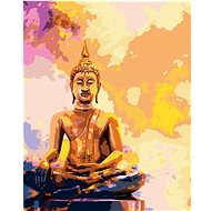 Diamondi - GOLDEN BUDDHA ON A COLOURFUL BACKGROUND, 40x50 cm, stretched canvas on frame - Diamond Painting