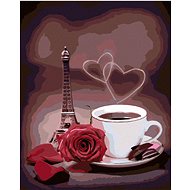 Diamondi - COFFEE, ROSES AND SMALL EIFFEL'S TOWER, 40x50 cm, without frame and without canvas switch - Diamond Painting