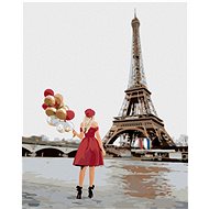 Diamondi - EIFFEL'S TOWER AND WOMAN WITH BALLOONS, 40x50 cm, stretched canvas on frame - Diamond Painting