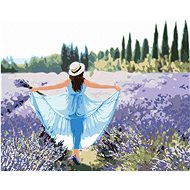 Diamondi - LEVANDULA FIELD AND WOMAN IN A BLUE DRESS, 40x50 cm, stretched canvas on frame - Diamond Painting