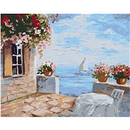 Diamondi - TERRACE WITH FLOWERS BY THE SEA, 40x50 cm, off canvas on frame - Diamond Painting