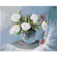 Diamondi - WHITE FLOWERS IN A VASE AND BUTTERFLY, 40x50 cm, unframed and without canvas - Diamond Painting