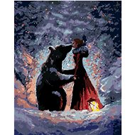 Diamondi - GIRL IN A RED DRESS AND A BEAR, 40x50 cm, stretched canvas on frame - Diamond Painting