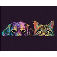 Diamondi - DOG AND CAT IN COLOURS, 40x50 cm, stretched canvas on frame - Diamond Painting