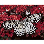 Diamondi - White Butterfly and Red Flowers, 40x50 cm, off canvas on frame - Diamond Painting