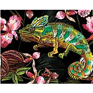 Diamondi - CHAMELEON AND ORCHID, 40x50 cm, stretched canvas on frame - Diamond Painting