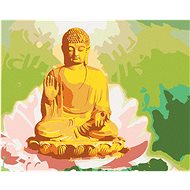 Diamondi - BUDDHA IN LOTUS AND GREEN BACKGROUND, 40x50 cm, off canvas on frame - Diamond Painting