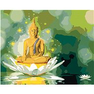 Diamondi - GOLDEN BUDDHA IN WHITE LOTUS, 40x50 cm, stretched canvas on frame - Diamond Painting