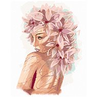 Diamondi - YOUNG WOMAN WITH PINK FLOWERS, 40x50 cm, stretched canvas on frame - Diamond Painting