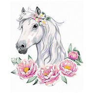 Diamondi - WHITE HORSE WITH PINE FLOWERS, 40x50 cm, without frame and without shutting off the canva - Diamond Painting