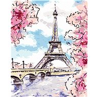 Diamondi - EIFFEL'S TOWER AND PINK FLOWERING TREES, 40x50 cm, off canvas on frame - Diamond Painting