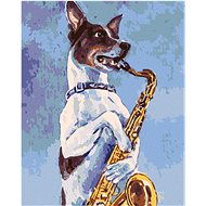 Diamondi - DOG PLAYING ON SAXOPHONE, 40x50 cm, off canvas on frame - Diamond Painting