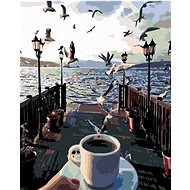 Diamondi - CUP OF COFFEE AND RACKETS OVER THE SEA, 40x50 cm, off canvas on frame - Diamond Painting