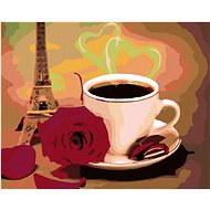 Diamondi - WHITE CUP OF COFFEE WITH ROSE AND EIFFELO, 40x50 cm, without frame and without canvas shu - Diamond Painting