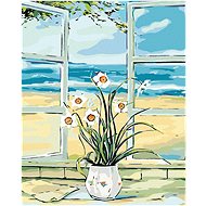 Diamondi - NARCIS IN A WINDOW BY THE BEACH, 40x50 cm, stretched canvas on frame - Diamond Painting