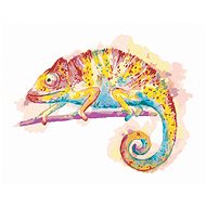 Diamondi - COLOUR CHAMELEON ON WHITE BACKGROUND, 40x50 cm, off canvas on frame - Diamond Painting