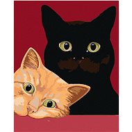 Diamondi - TWO CATS AND A RED BACKGROUND, 40x50 cm, off canvas on frame - Diamond Painting