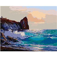 Diamondi - Beach with waves crashing into the rocks, 40x50 cm, off canvas on frame - Diamond Painting