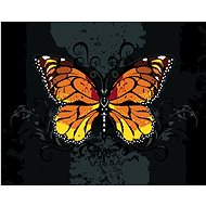 Diamondi - ORANGE BUTTERFLY ON BLACK BACKGROUND, 40x50 cm, stretched canvas on frame - Diamond Painting