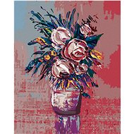 Diamondi - FLOWERS OF ROSES ON RED BACKGROUND, 40x50 cm, off canvas on frame - Diamond Painting