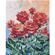 Diamondi - RED FLOWERS ON GRAY BACKGROUND, 40x50 cm, without frame and without canvas shut off - Diamond Painting