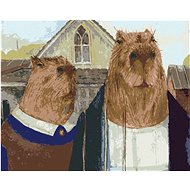 Diamondi - Diamond Painting - CAPYBARS AMERICAN GOTHIC, 40x50 cm, Exposed canvas on frame - Diamond Painting