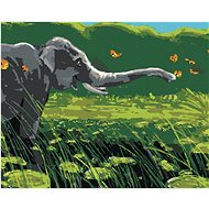 Diamondi - Elephant and Butterflies, 40x50 cm, off canvas on frame - Diamond Painting