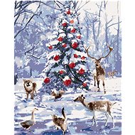 Diamondi - ANIMALS AT THE CHRISTMAS TREE, 40x50 cm, stretched canvas on frame - Diamond Painting