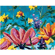 Diamondi - MIX OF FLOWERS ON A BLUE BACKGROUND, 40x50 cm, without frame and without canvas switching - Diamond Painting