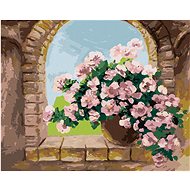 Diamondi - FLOWER FLOWERS ON A STONE WINDOW, 40x50 cm, without frame and without canvas shut off - Diamond Painting