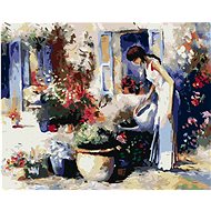 Diamondi - GIRL WATERING FLOWERS, 40x50 cm, stretched canvas on frame - Diamond Painting