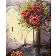 Diamondi - ROSES IN A VASE AND A WOMAN IN THE FAR AWAY, 40x50 cm, stretched canvas on frame - Diamond Painting