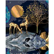 Diamondi - GOLDEN DEER ON GLASS, 40x50 cm, stretched canvas on frame - Diamond Painting