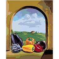 Diamondi - MIX OF GREENPLANTS ON WINDOW WITH A VIEW OF THE COUNTRY, 40x50 cm, without frame and with - Diamond Painting