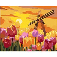 Diamondi - BEAUTIFUL TULIPANS WITH WIND MILL, 40x50 cm, off canvas on frame - Diamond Painting