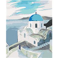 Diamondi - CHURCH WITH BLUE DOME ON SANTORINI, 40x50 cm, stretched canvas on frame - Diamond Painting