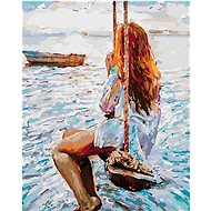 Diamondi - GIRL ON A WOODEN SWING, 40x50 cm, stretched canvas on frame - Diamond Painting