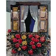 Diamondi - WINDOW WITH BLOOMING FLOWERS, 40x50 cm, without frame and without canvas shut off - Diamond Painting