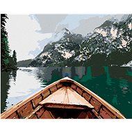 Diamondi - BOAT ON A LAKE AND MOUNTAINS IN THE WOODS, 40x50 cm, off canvas on frame - Diamond Painting
