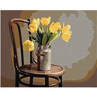 Diamondi - YELLOW TULIPANS IN A MILK CONVICLE ON A CHAIR, 40x50 cm, without frame and without canvas - Diamond Painting