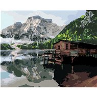 Diamondi - LAKE WITH A HUT AND BOATS ITALY, 40x50 cm, without frame and without canvas shut off - Diamond Painting