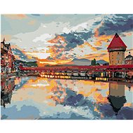 Diamondi - SUNSET IN THE HISTORICAL CENTRE OF LUCERNE, 40x50 cm, stretched canvas on frame - Diamond Painting