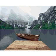 Diamondi - Diamond Painting - MOUNTAINS AT THE LAKE WITH A BOAT, 40x50 cm, Off canvas on frame - Diamond Painting